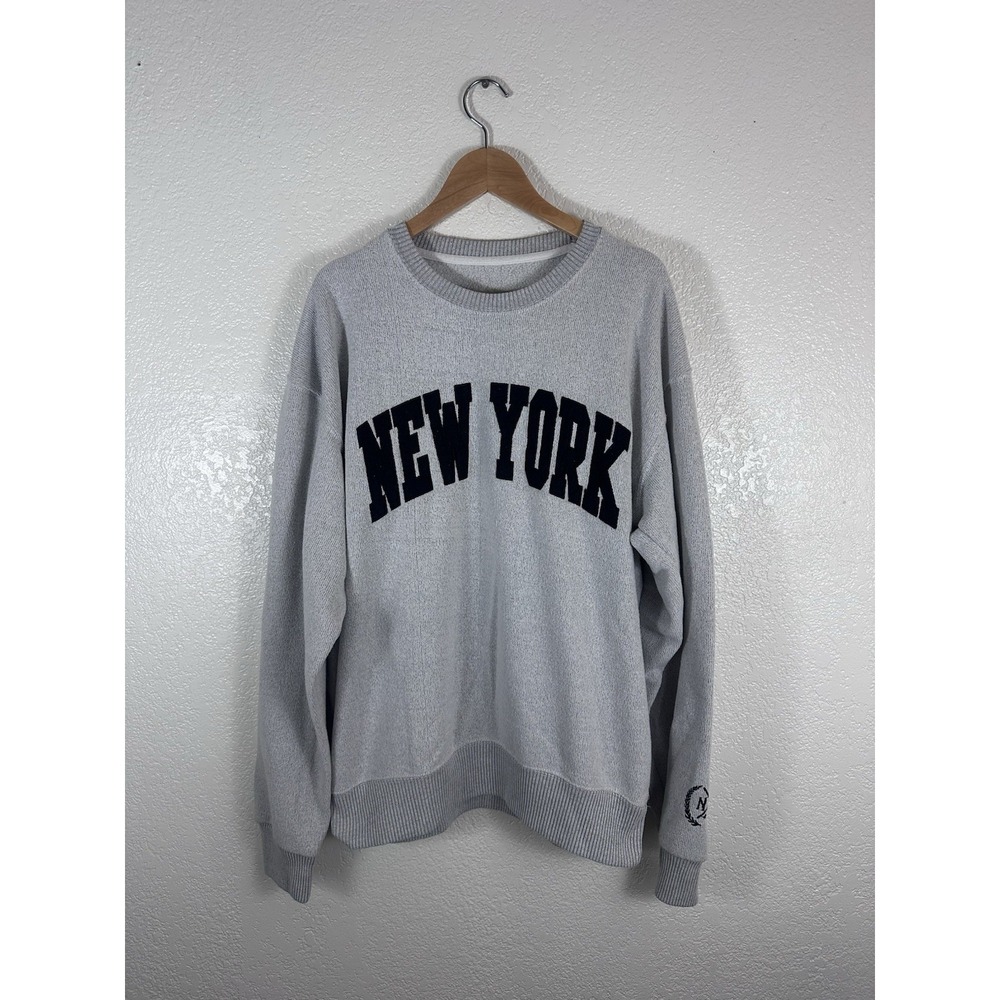 New York Popular NYC Gray Crewneck Sweatshirt XL New York Applique Spellout